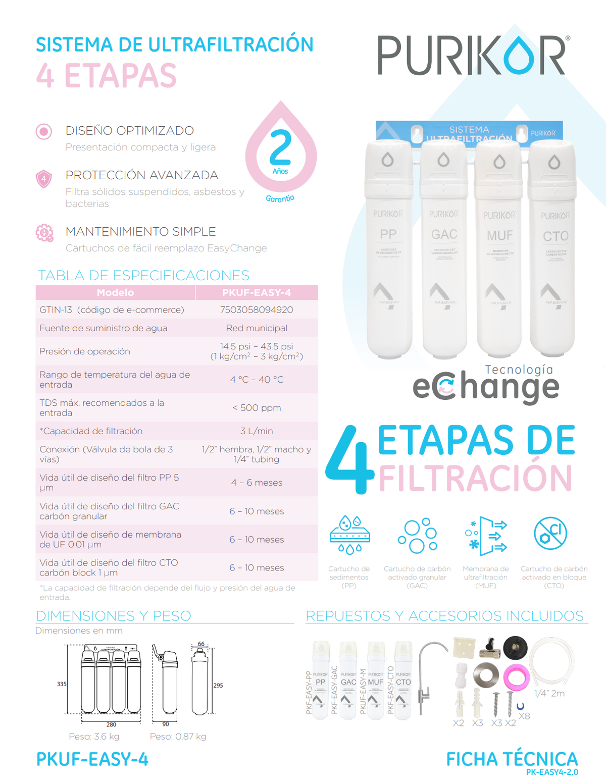 Sistema Ultra-filtración Purikor Cambio Rápido