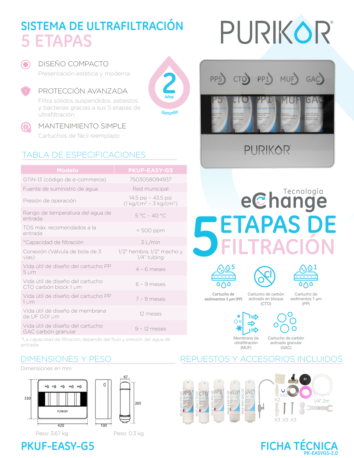 Sistema Ultra-filtración Purikor Cambio Rápido