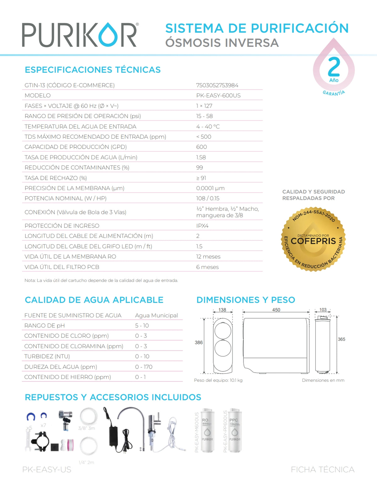 Sistema Ósmosis Avanzado Purikor 600gpm